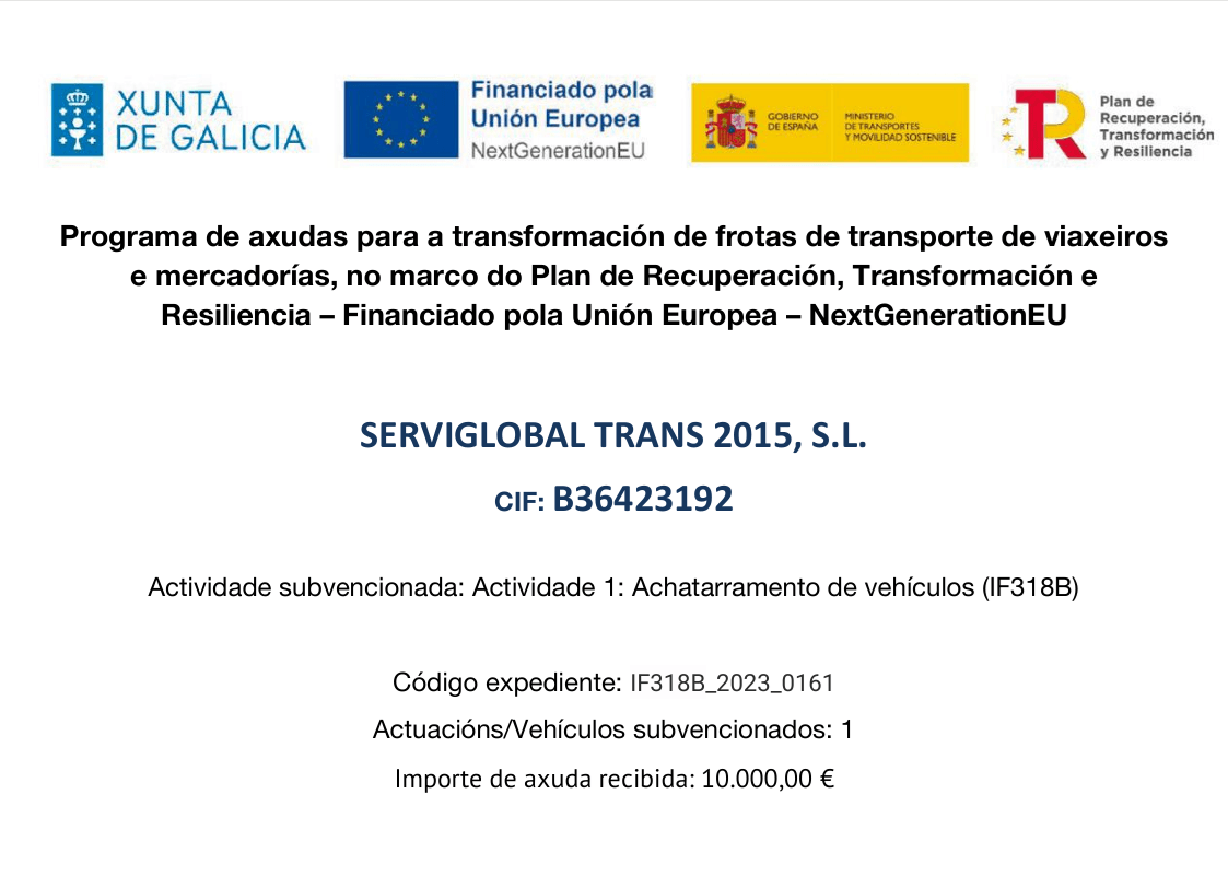 Ayuda financiada por la Xunta de Galicia y la Unión Europea (NextGenerationEU) para la transformación de la flota